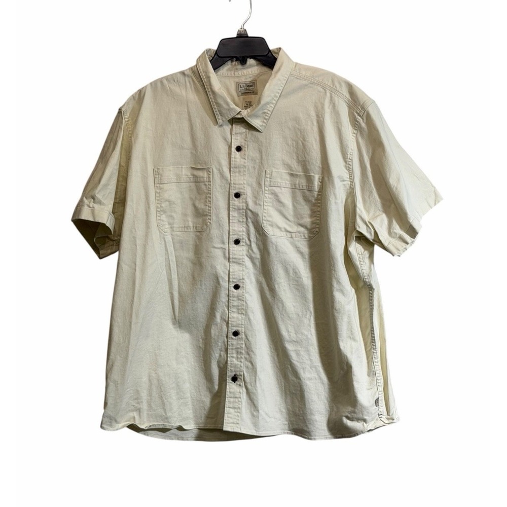 LL Bean 2XL Heavyweight Shirt Short Sleeve Button Front Double Pocket Workwear
